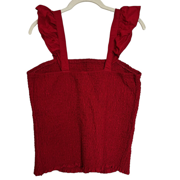 Old Navy Womens Smocked Top Large Tall Red Cropped Ruffled Straps Y2K Coquette - Picture 3 of 5
